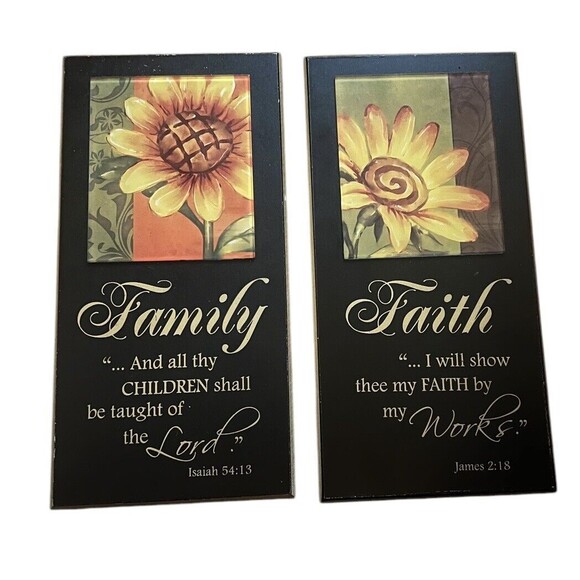 Unbranded Other - Family And Faith Wooden Wall Art Set Of (2) 6.5”x13.5”